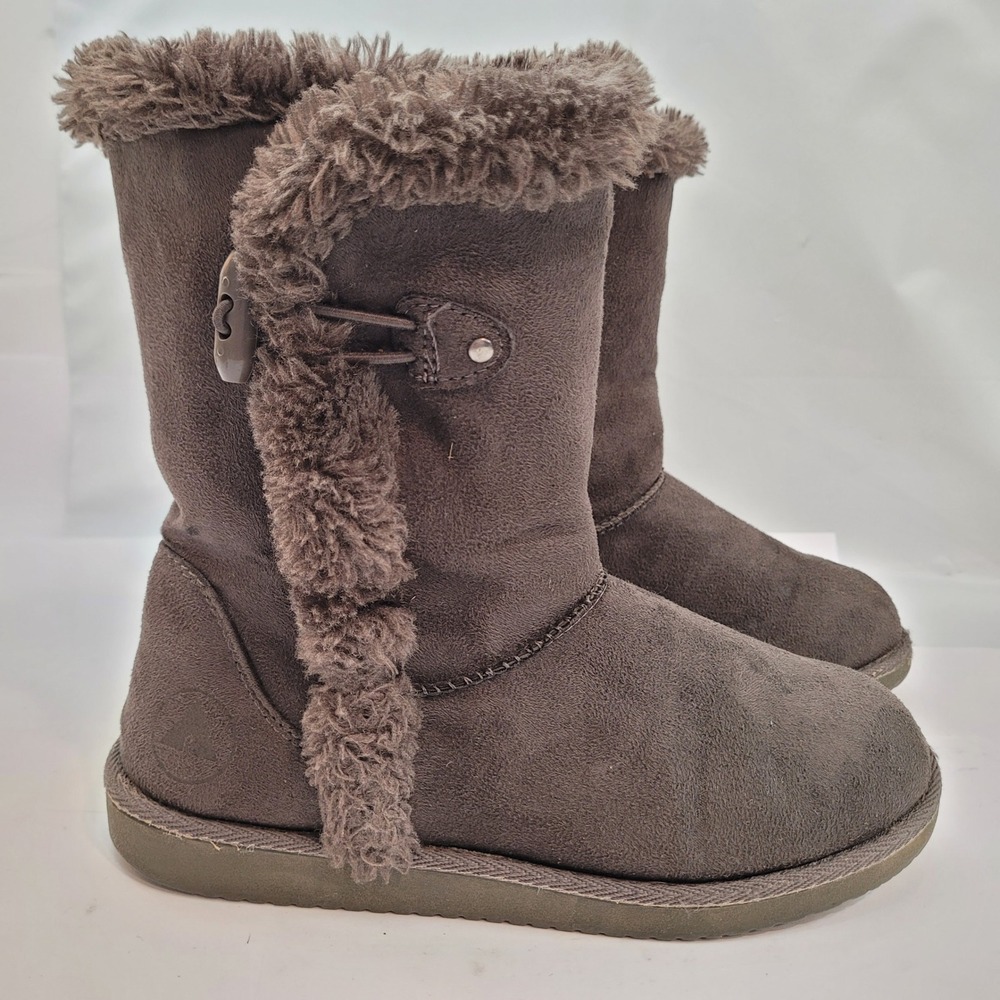 Airwalk Winter Boots Womens Brown Faux Suede Fur Trim Toggle 99113 Size 6